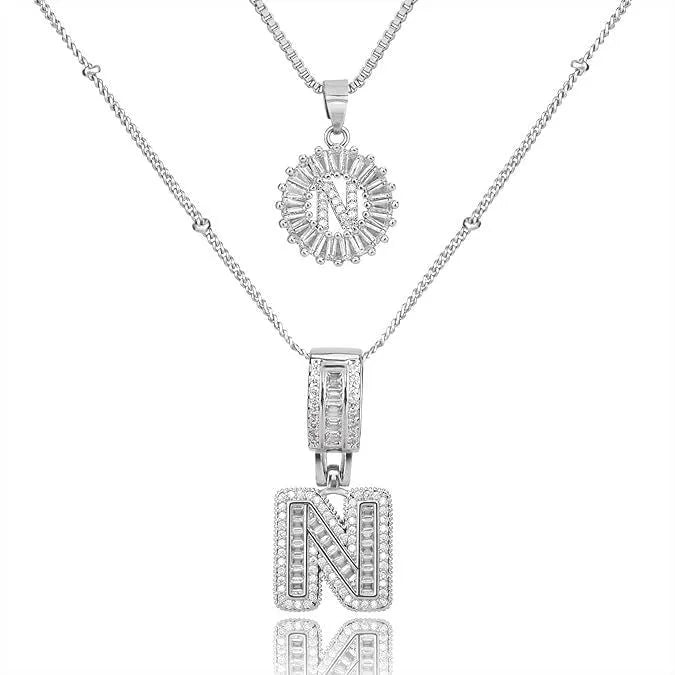 18K gold plated copper alphabet pendant necklace letter A with melon seeds chain on white background