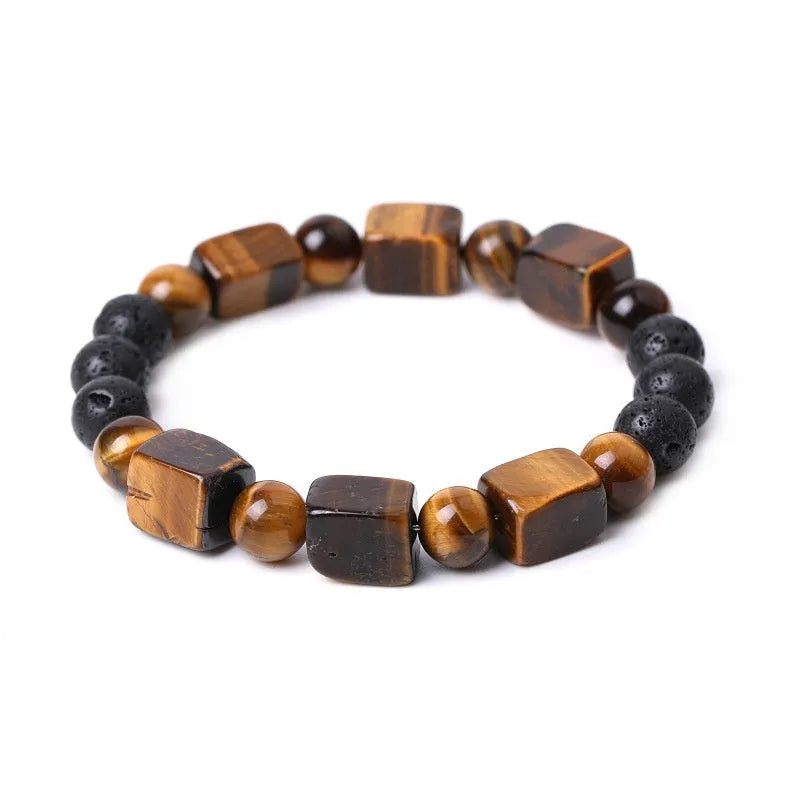 Handcrafted volcanic stone bracelet with 8mm round and rectangular amethyst beads