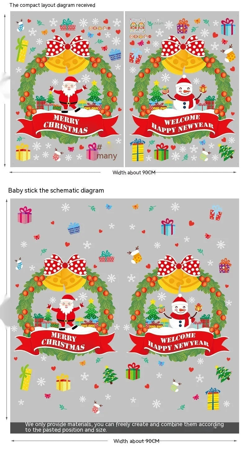 Christmas electrostatic window sticker with cartoon design, 60×45cm PVC material