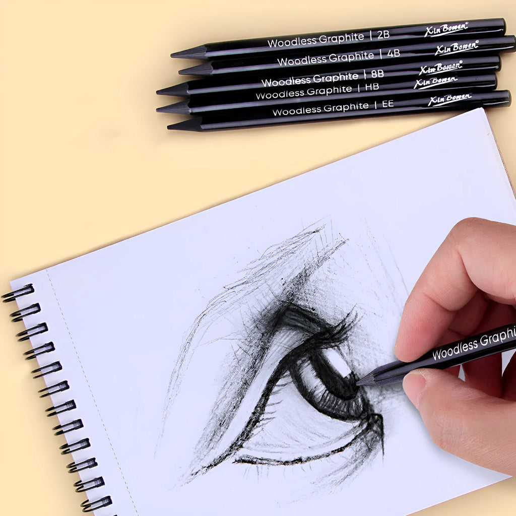 Graphite sketching pencil set with wood-free construction and six hardness grades