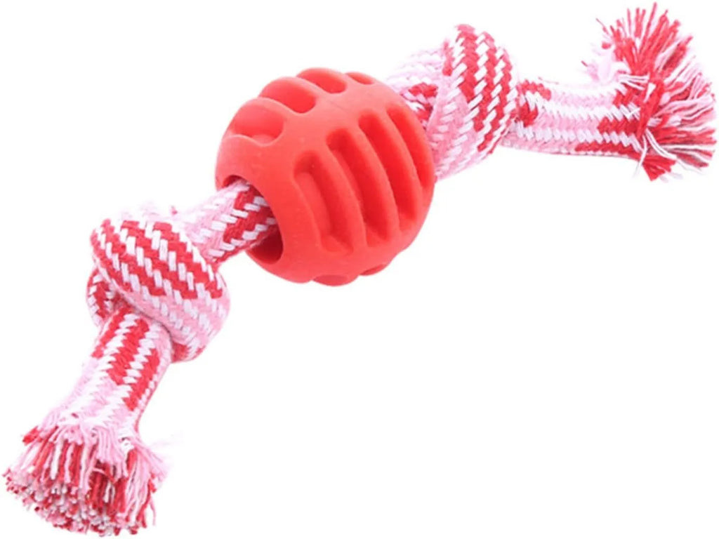 Blue dog chew toy with integrated rope strands for dental cleaning and play.