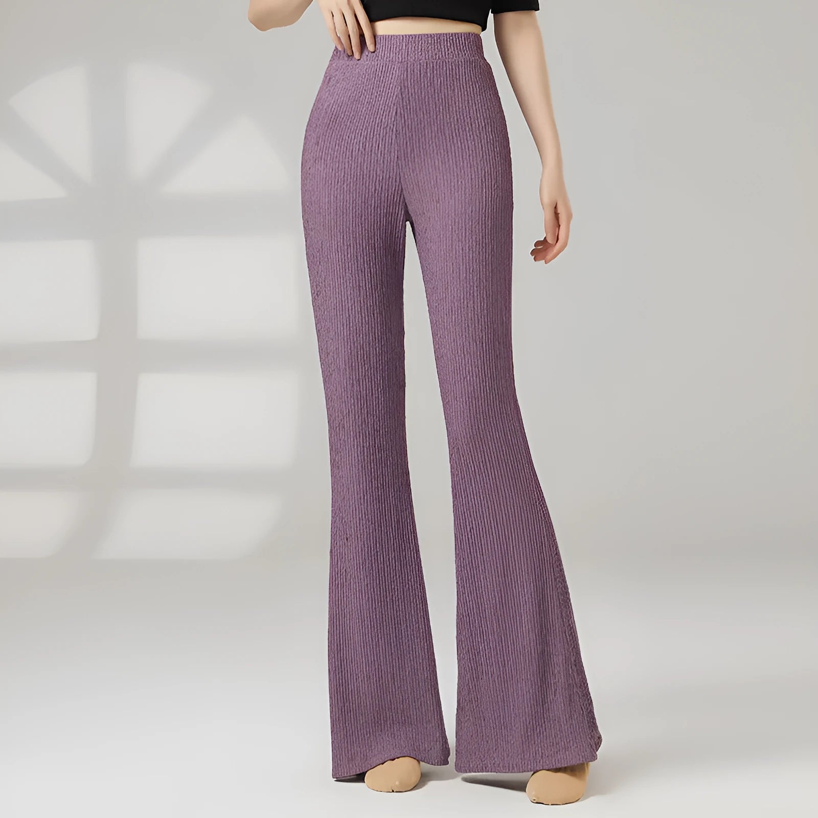 Women's solid colour dance practice trousers in polyester fabric, shown in beige apricot.