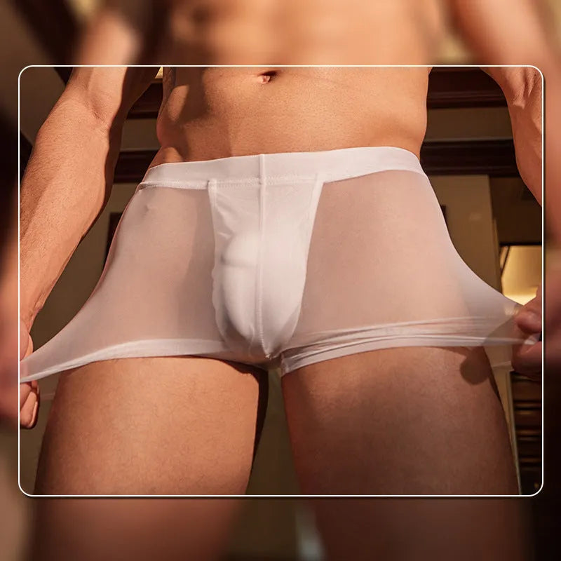 Men's black ultra-thin breathable boxer briefs on a white background.