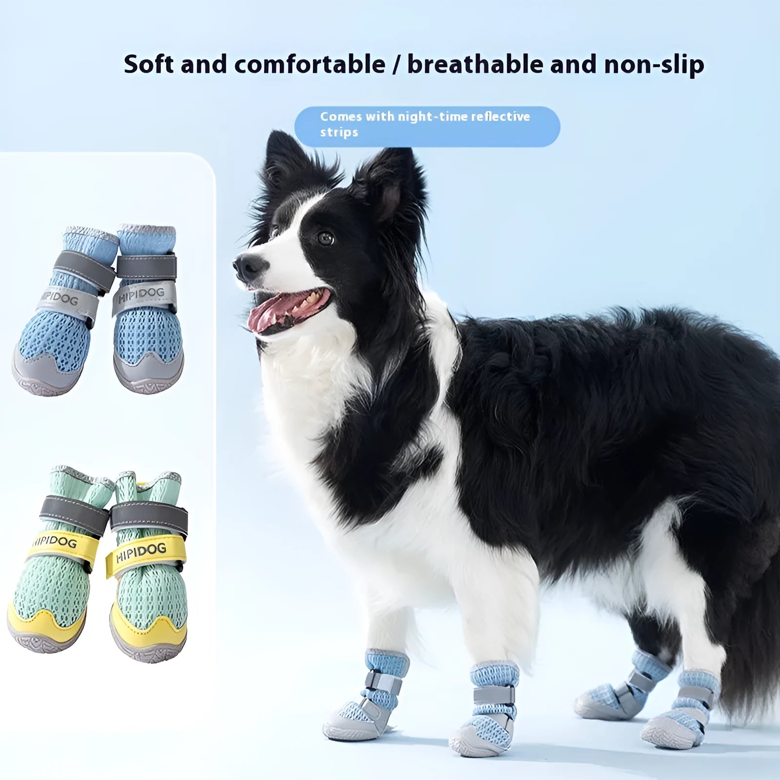 Cartoon style dog shoes in Bondi Blue colour with wear-resistant PU construction for summer paw protection