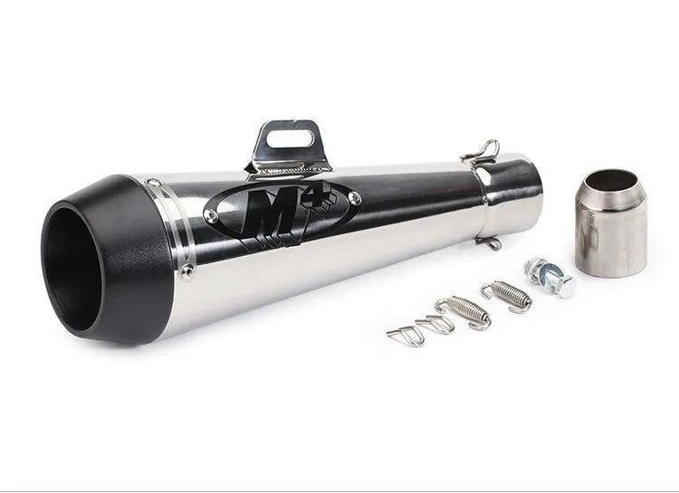 Universal M4 style motorcycle exhaust pipe in various colour finishes for large displacement bikes.