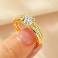 Women's copper zircon ring in heart, split arm, or star design with white or yellow electroplated finish.