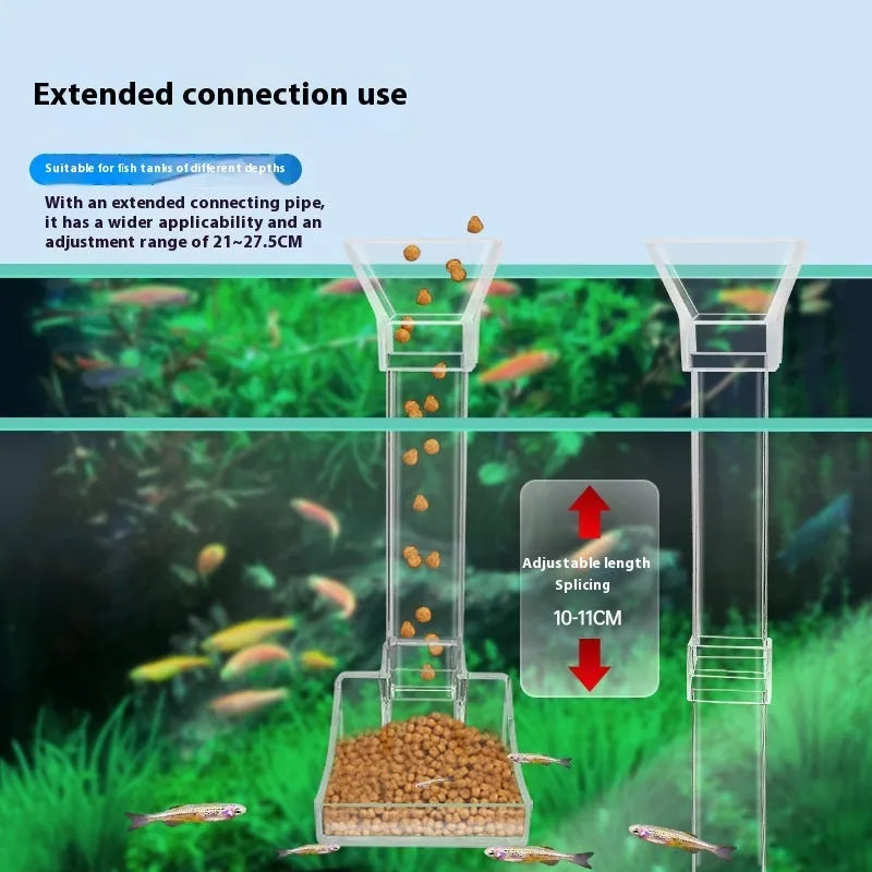 Plastic aquarium fish feeding dish set with tube, cleaning brush and spoon in 17cm, 28cm, 38cm sizes.