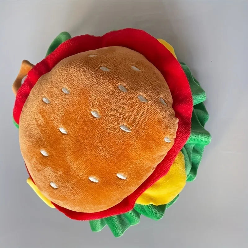 Cat wearing burger bun headdress collar with adjustable strap