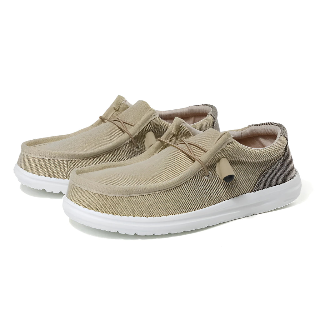 Men's green and orange canvas casual shoes with colour block mosaic design and round toe shape