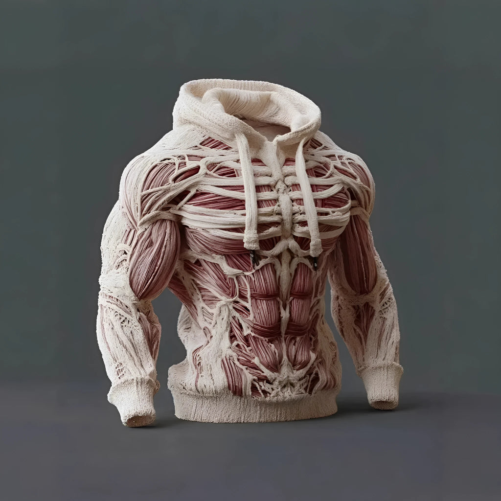Simple digital print long sleeve men's hooded sweatshirt in Gray, pullover style, front view
