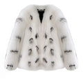 Women's black and white artificial raccoon fur coat in Korean slim-fit style with short length
