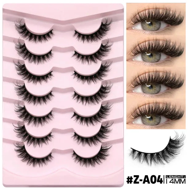 Box of natural false eyelashes with six size options and included glue