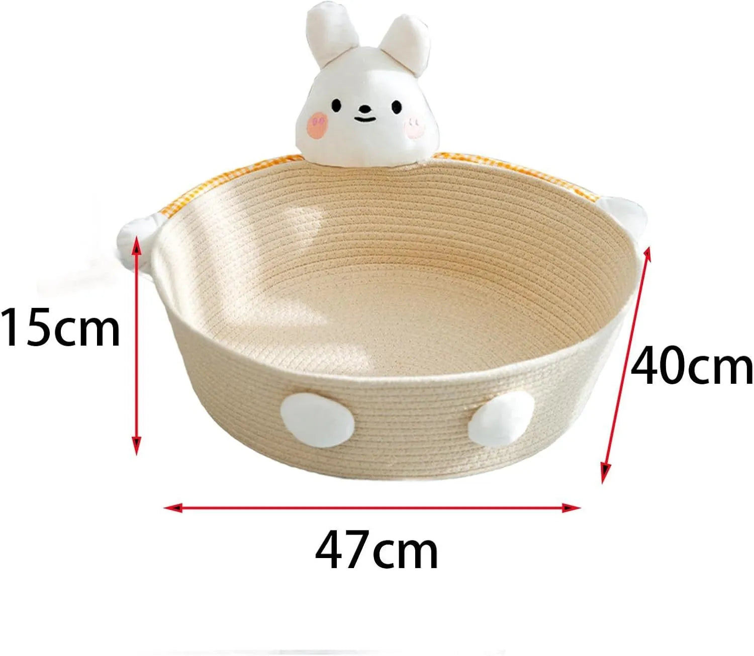 Cotton rope woven cat bed basket with integrated scratching pad in bear design
