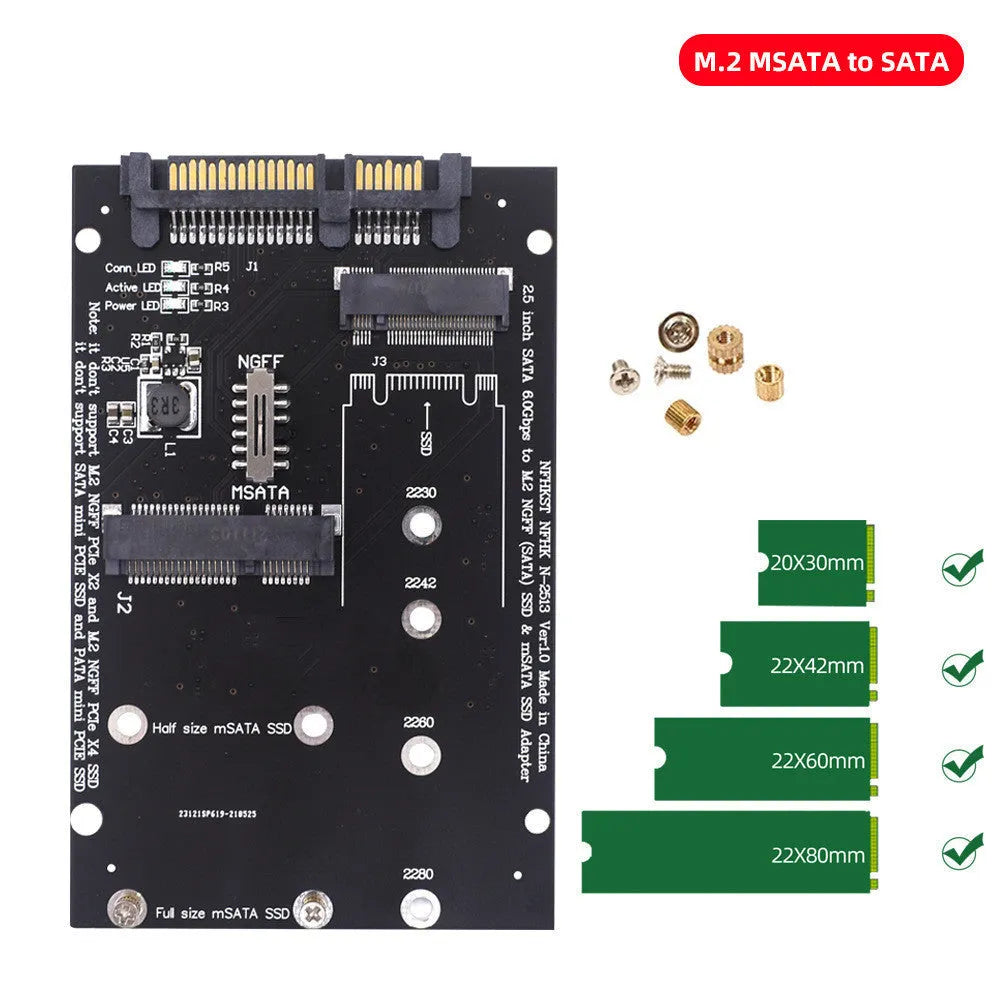 SATA3 to M.2 NGFF and mSATA SSD interface conversion adapter card on blue or black PCB