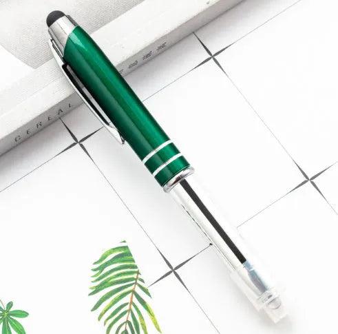 Multifunctional metal pen with capacitive stylus tip, LED light, and five colour options for office use