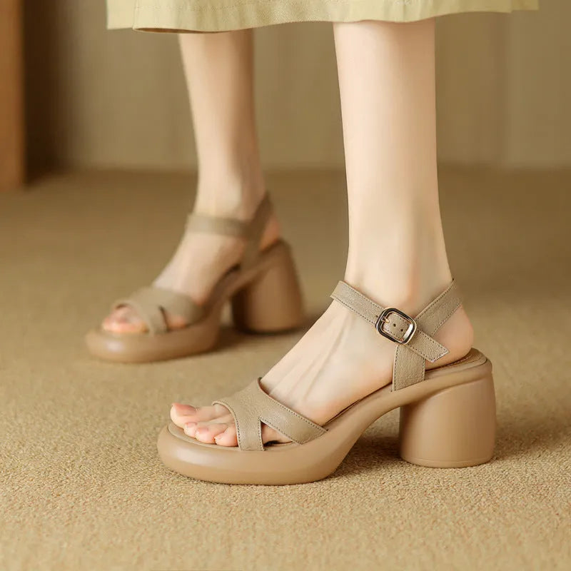 Women's open toe platform sandals in apricot colour with rubber sole
