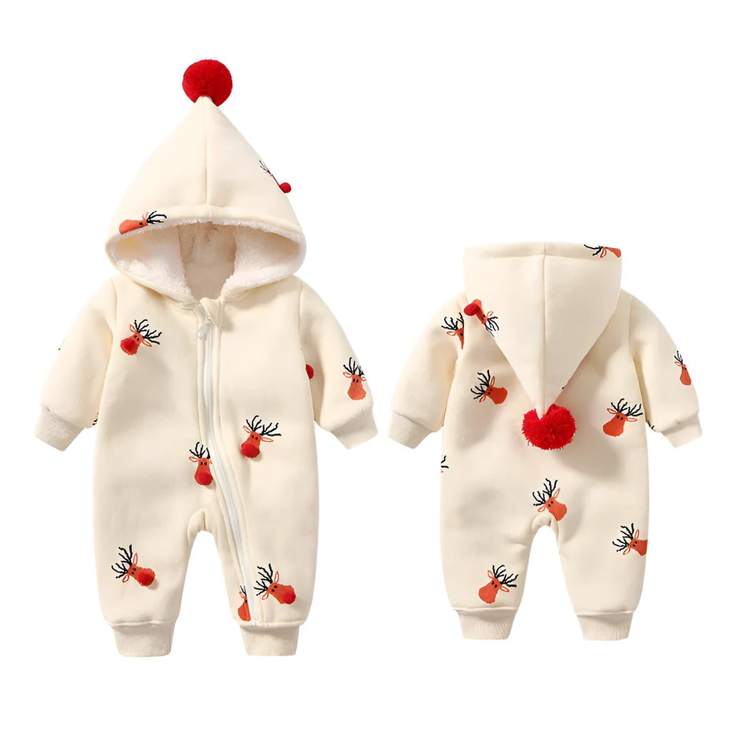 Khaki baby insulated crawling suit with Christmas moose print pattern, cotton Korean style design