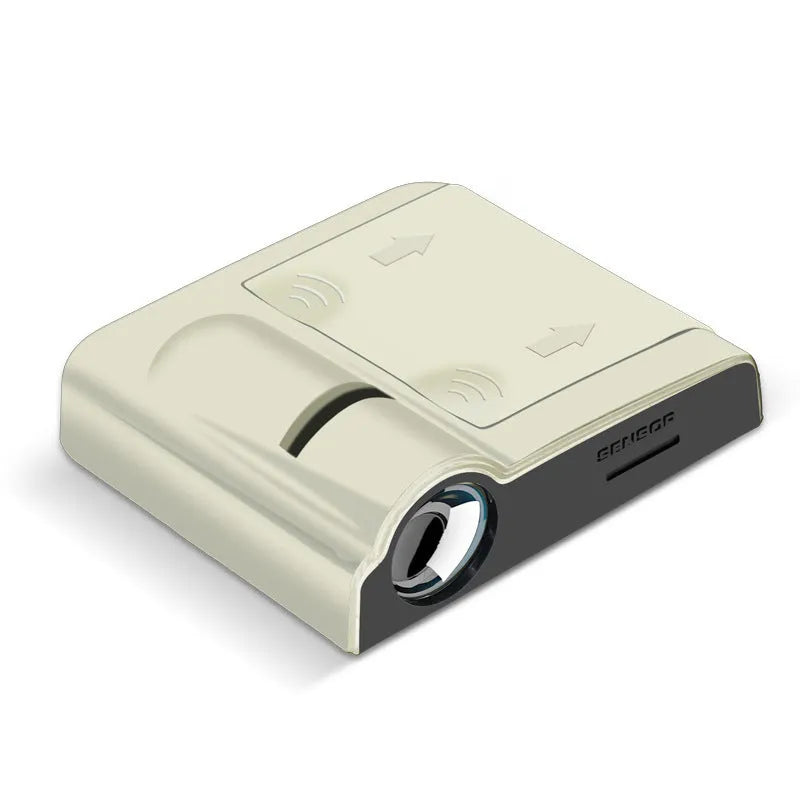 Black and beige universal car decorative projection radium lamp with compact ABS plastic casing.