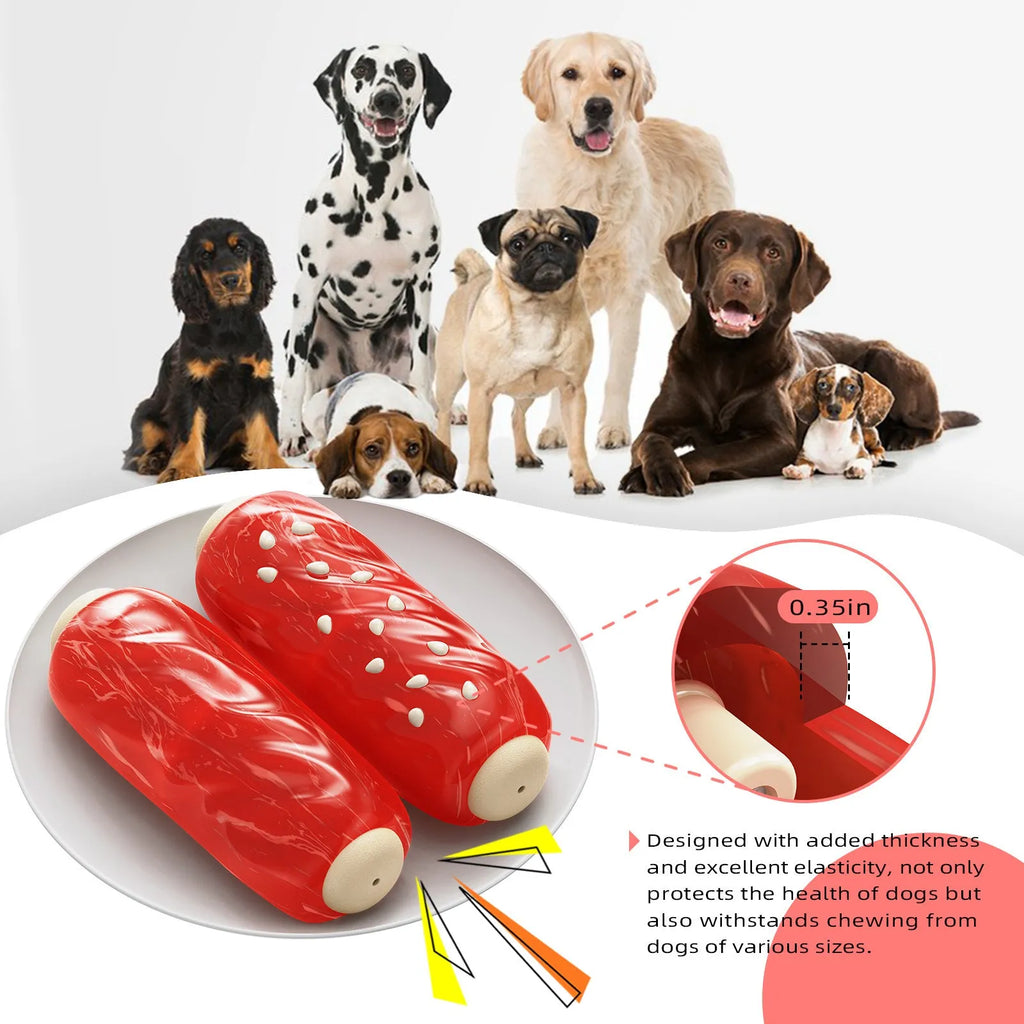 Primary colour plastic molar rod dog chew toy with treat holes.