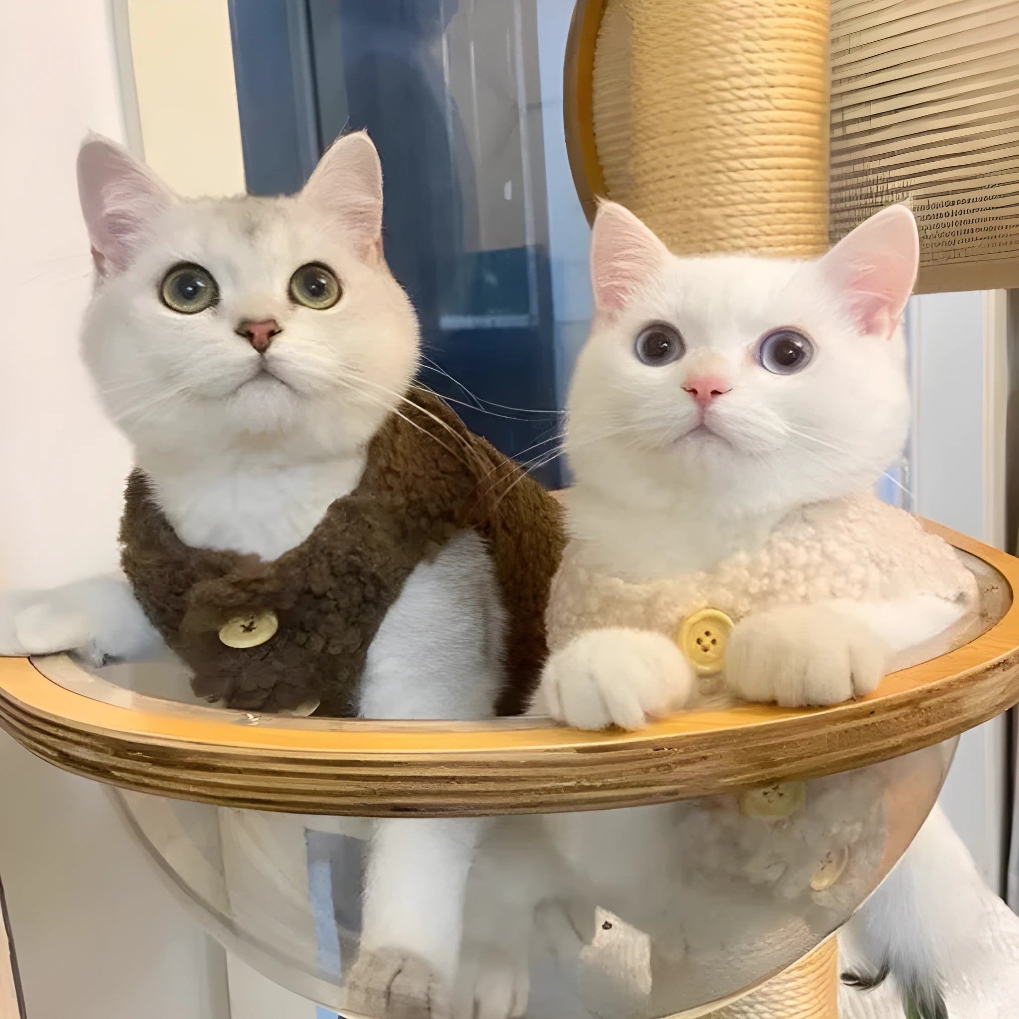 Apricot and brown lamb wool polar fleece cat winter vest showing front view on mannequin