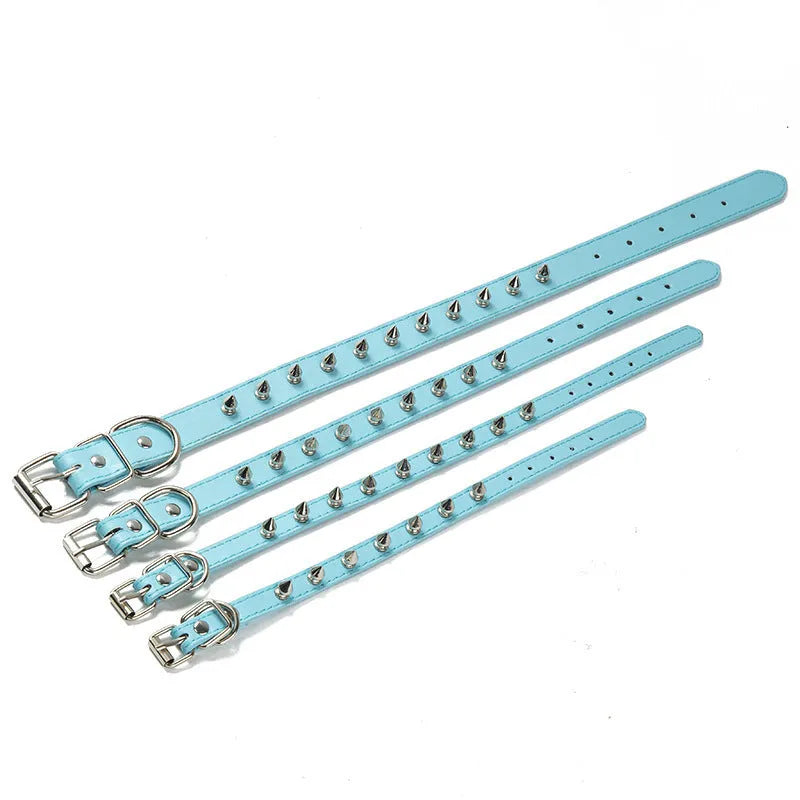 Studded dog collar with metal spikes on thickened PU leather in various colours and sizes