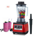Red commercial heavy-duty blender with 2200W motor and 2-litre capacity jar on counter.