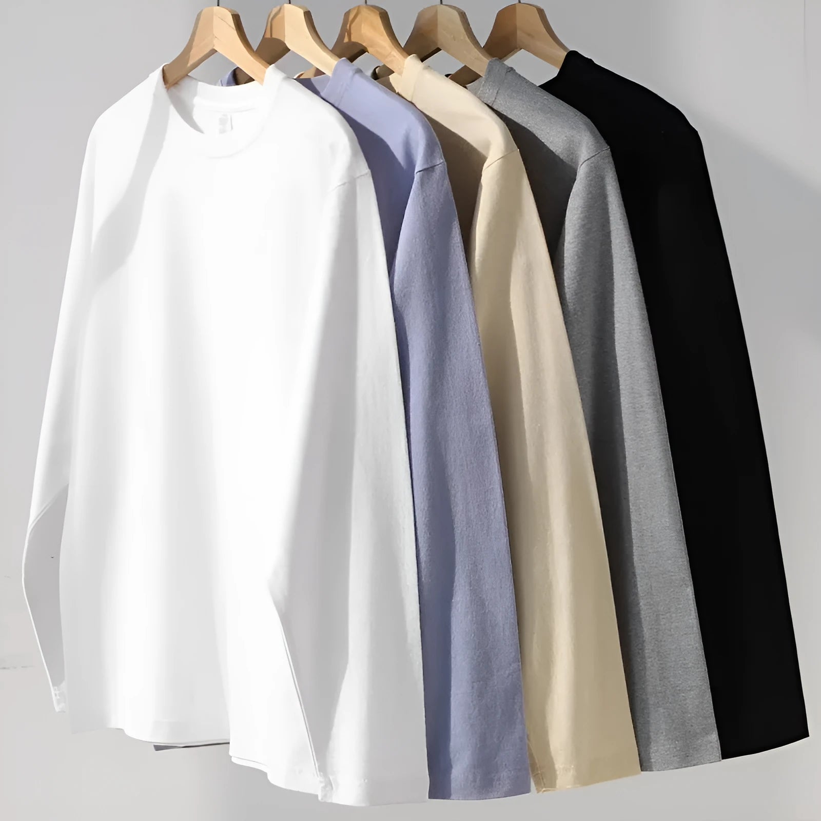 Men's early autumn western style solid cotton long sleeve base shirt in Haze Blue on simple background