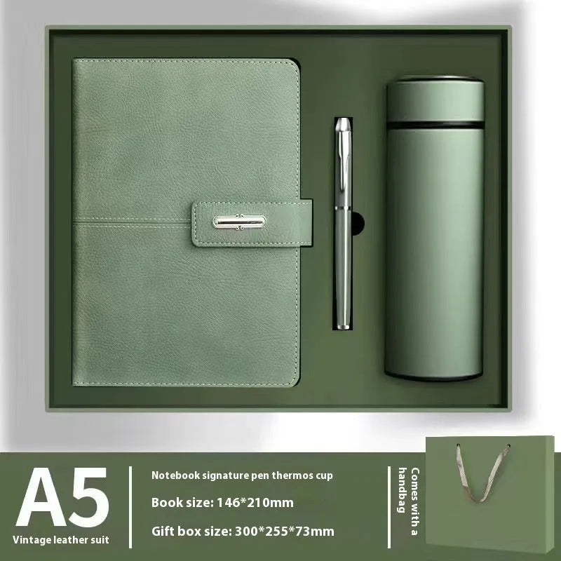 A5 size notebook with PU leather cover in various colours, showing wood-free paper inside.