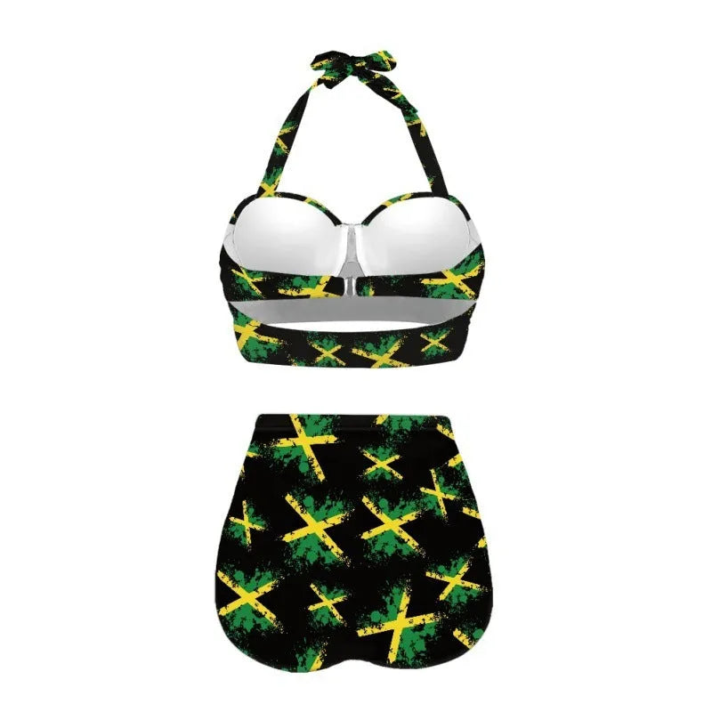 Women's halter neck bikini swimsuit with lace-up front detail in polyester fabric
