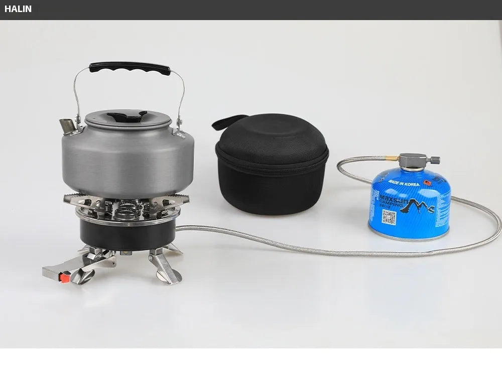 Silver portable split stove with stainless steel construction folded for transport