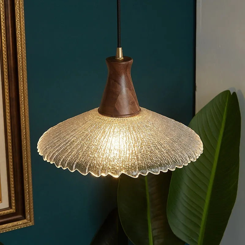 Retro wood and glass brass chandelier ceiling light for cafes