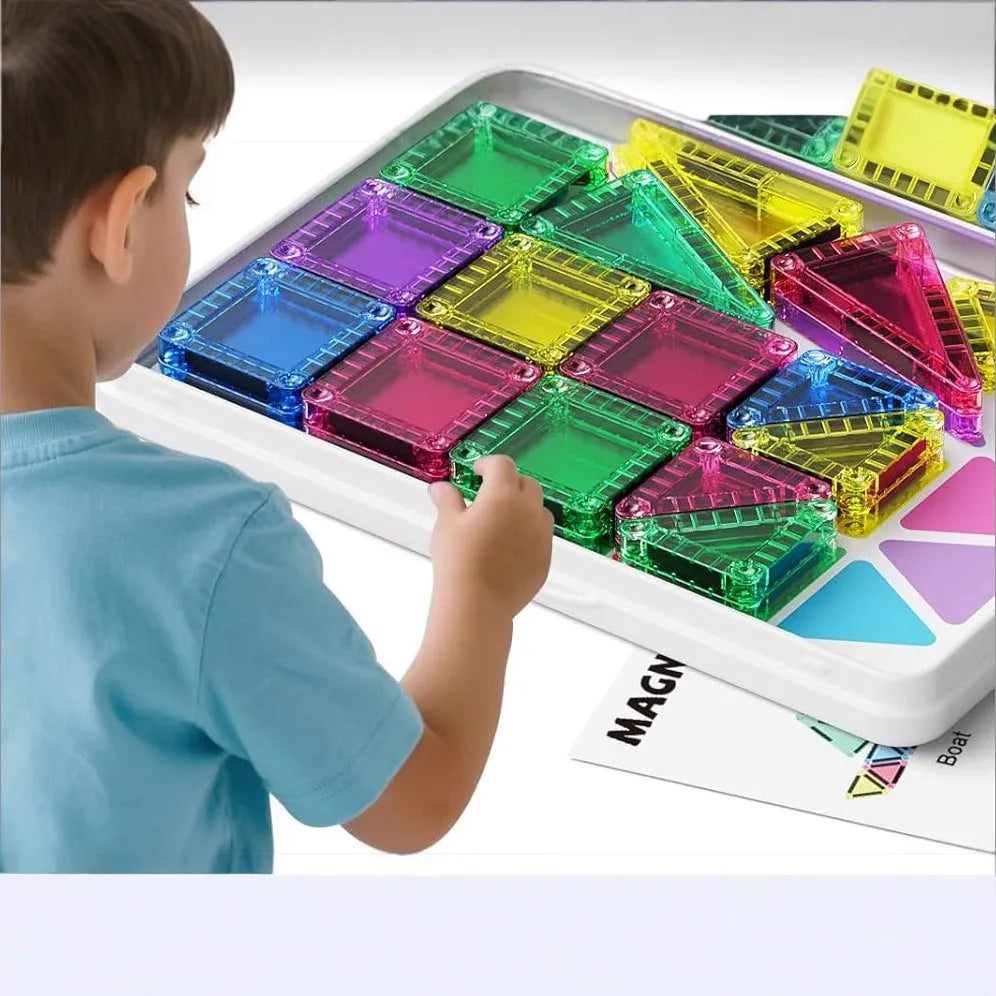 Educational magnetic building blocks toy plastic set with 20 to 74 pieces for sensory development