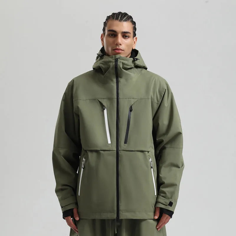 Waterproof padded ski coat in khaki with breathable windproof polyester shell and imitation silk cotton filler