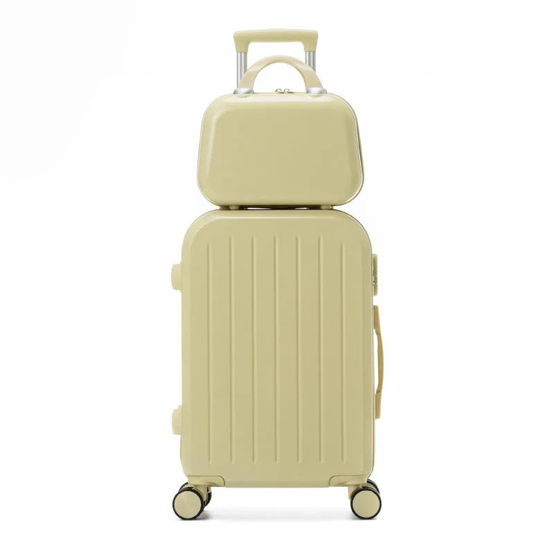 Small lightweight password suitcase in Titanium Gray with striped ABS PC shell and universal wheels