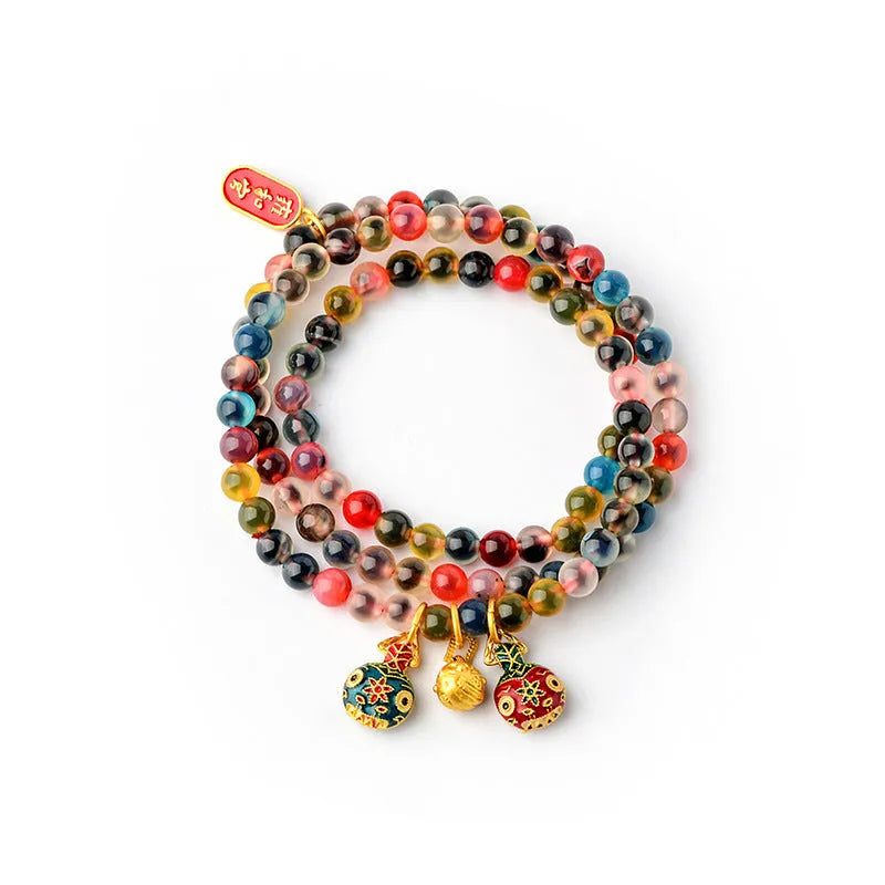Dzogchen half pond agate bracelet with gray glaze and swallowing gold beast design