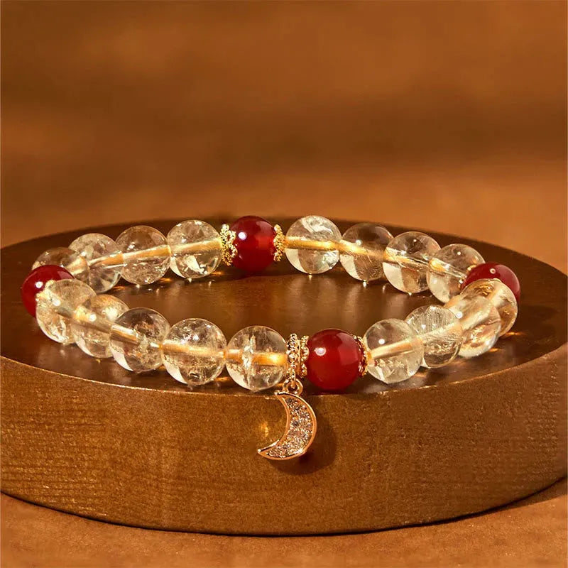 Citrine red agate moon boom crystal bracelet for women, manual crafted niche style.