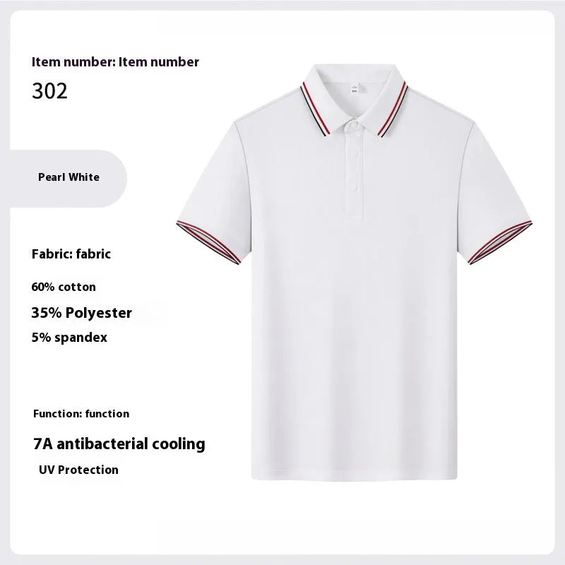 Men's solid colour cotton lapel T-shirt with short sleeves in straight cut summer workwear