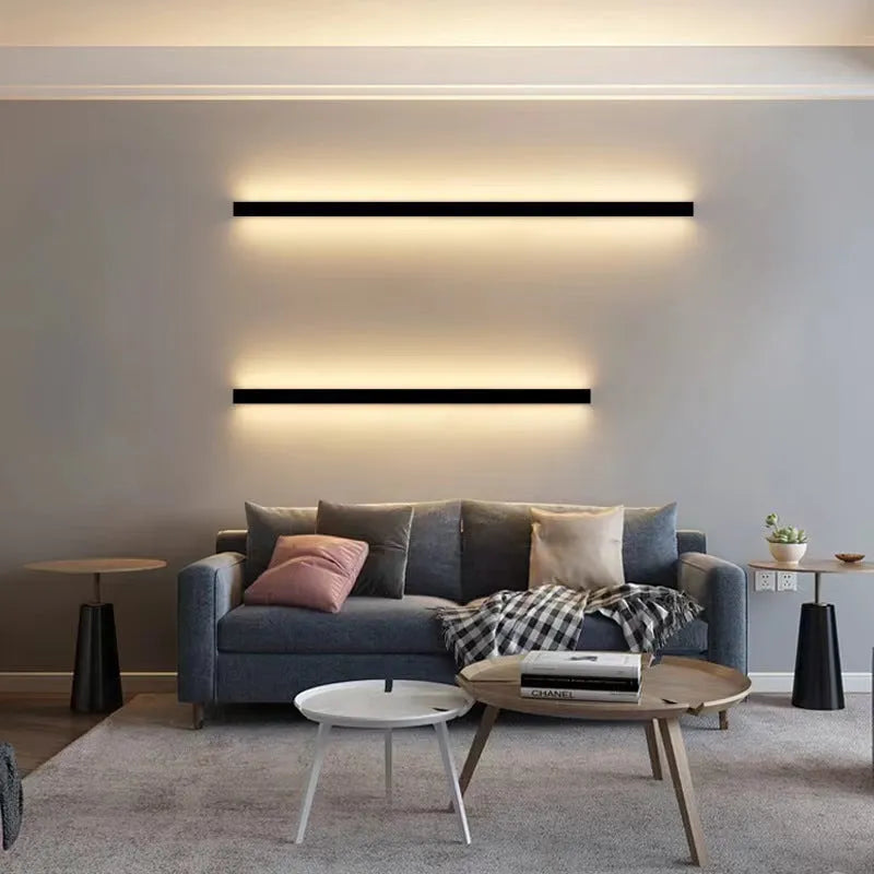 80cm long black aluminium LED strip wall lamp with a PC shade on a white wall.