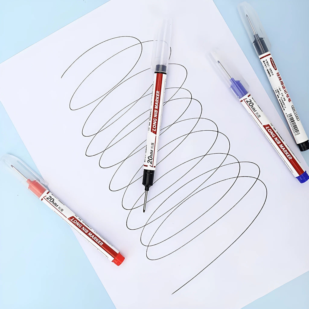 Multi-color deep hole long head marking pen with 20mm tip, four colours black red blue green, xylene free fast drying ink