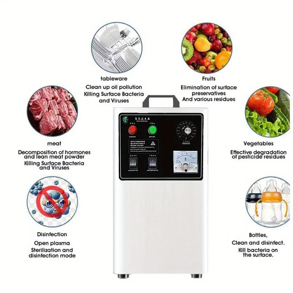White or stainless steel ozone generator for cleaning fruits and vegetables with 20g/h output
