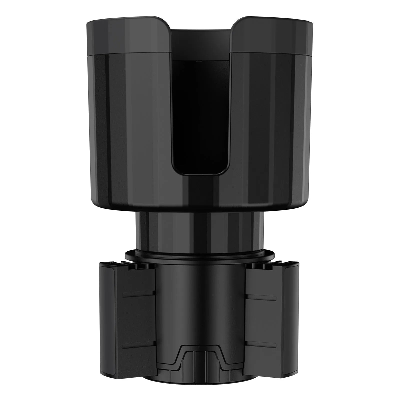Matte black car cup holder expander with adjustable base for extra large bottles