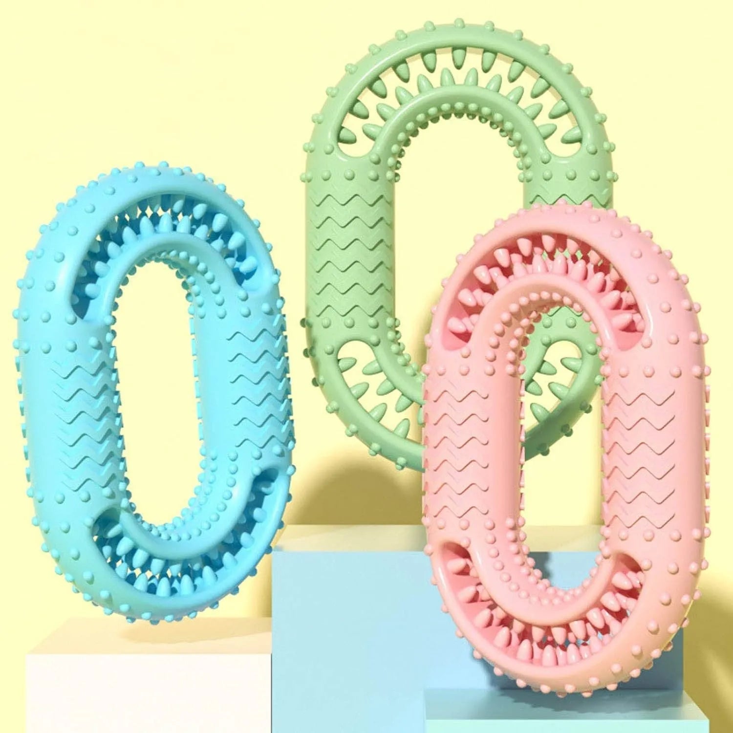 Blue O-ring shaped dog dental chew toy for aggressive chewers measuring 12.5cm by 8.6cm