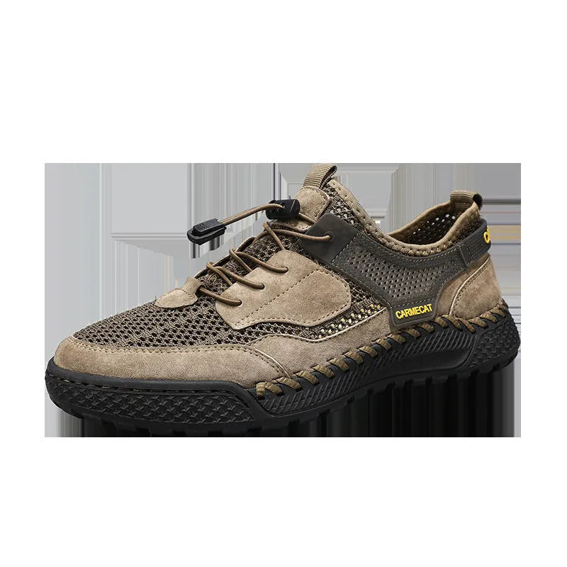 Men's brown suede tennis shoes with elastic band and rubber sole