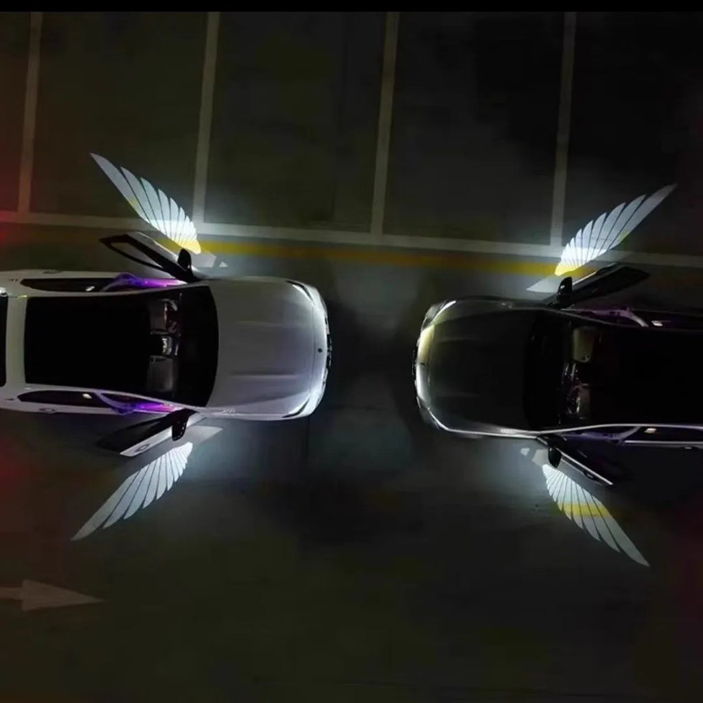 Aluminium car rearview mirror courtesy lamp with angel wing light projection