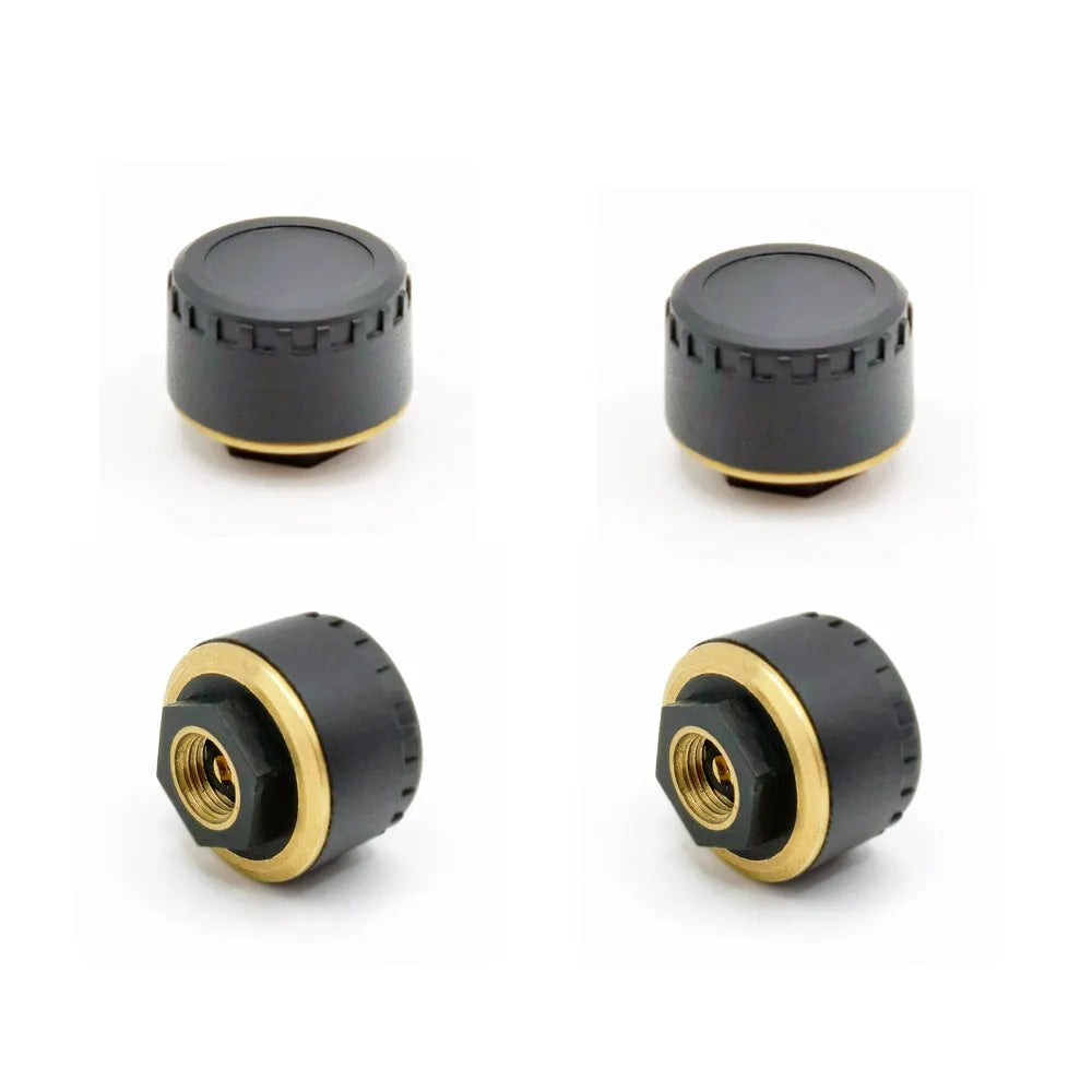 Black Bluetooth tyre pressure monitoring system with four units for car wheels and mobile app display