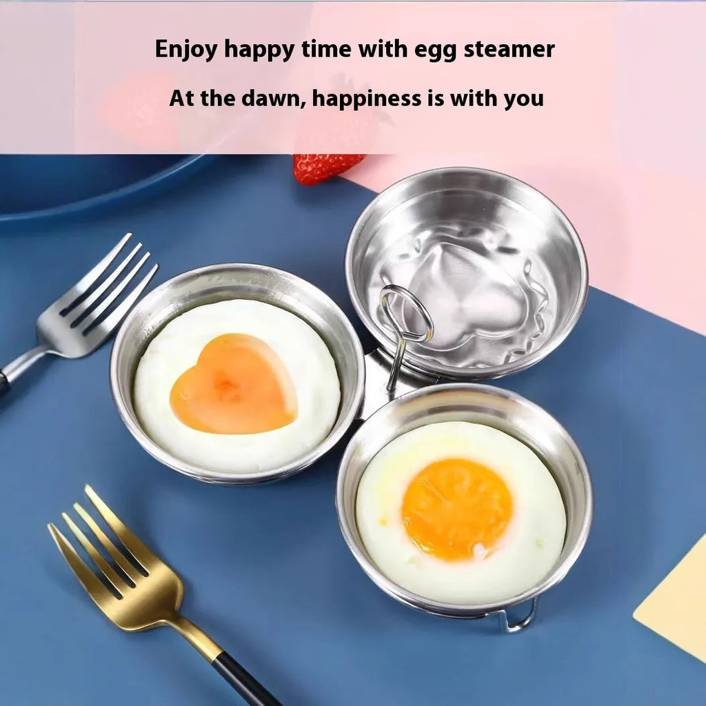 Stainless steel heart-shaped and round mini egg steamer for stovetop use