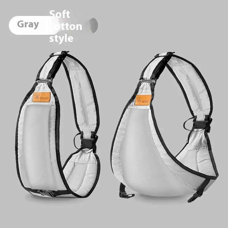 Baby waist stool carrier in grey cloth with adjustable waist support for infants