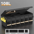 Black and yellow foldable fabric car trunk storage organiser bag with carry handle.