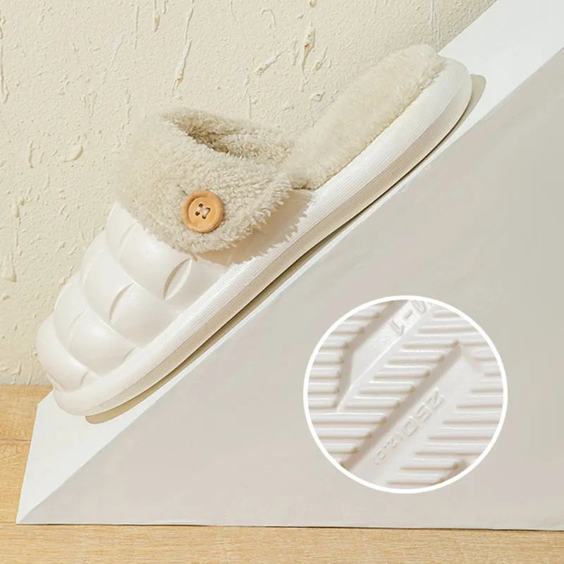 Plaid detachable EVA house slippers with plush lining, shown in multiple colours on a white background.