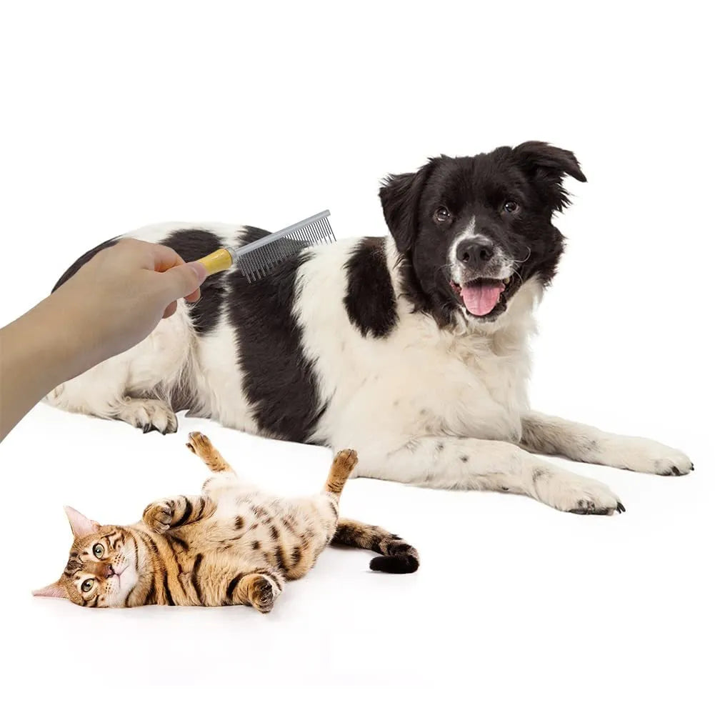 Wooden handle pet grooming comb for dogs and cats with round comb needles